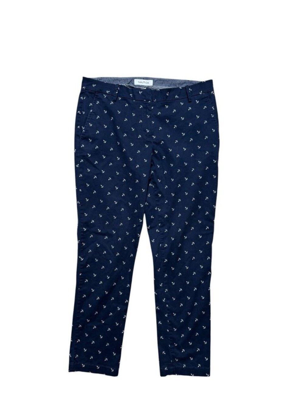 Nautica Anchor Print Pants Size 10 Navy Cotton Stretch Ankle